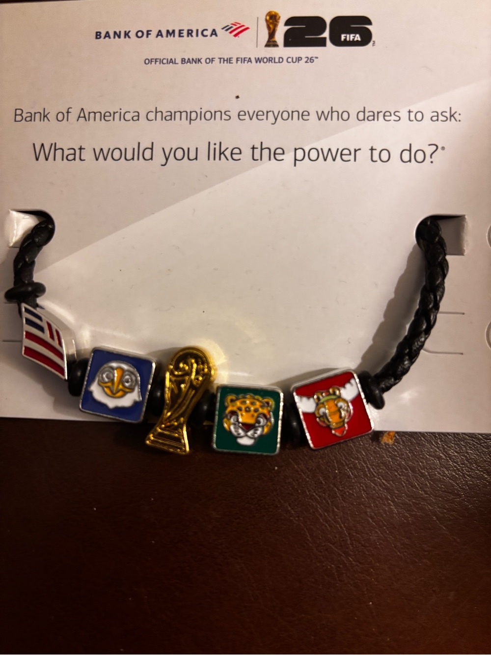 Bank of America FIFA World Cup 26 Black Braided Charm Bracelet